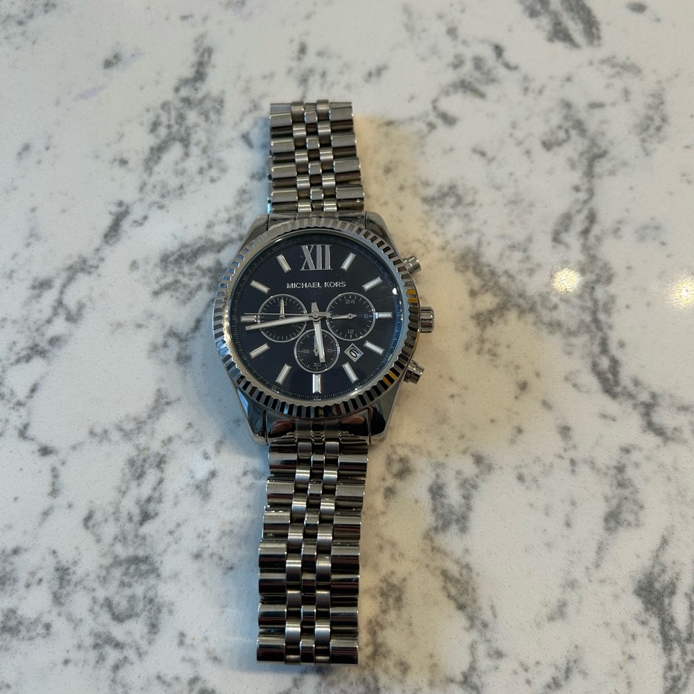 Michael Kors Silver and Blue Chronograph Men’s Watch